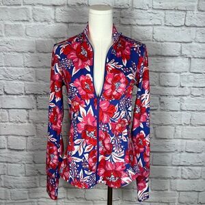 Sigrid Olsen Women's S Blue Red Floral Zip Jacket Polyester Spandex Sporty Golf